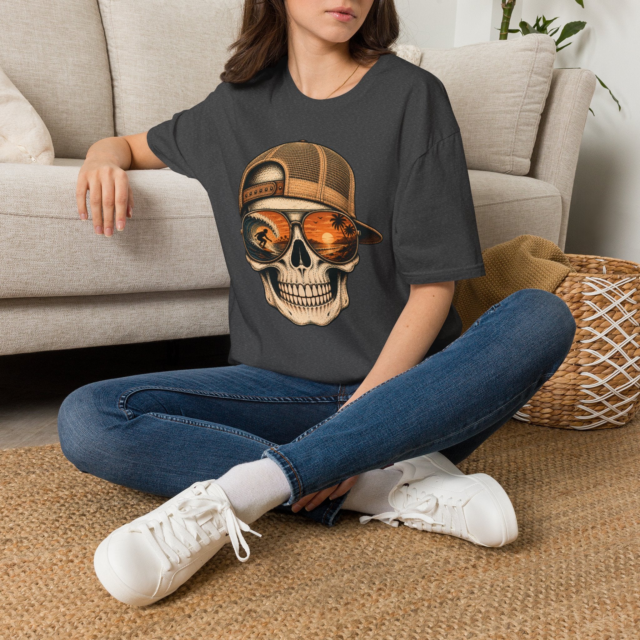 Sunset Barrel Skull Surf Tee