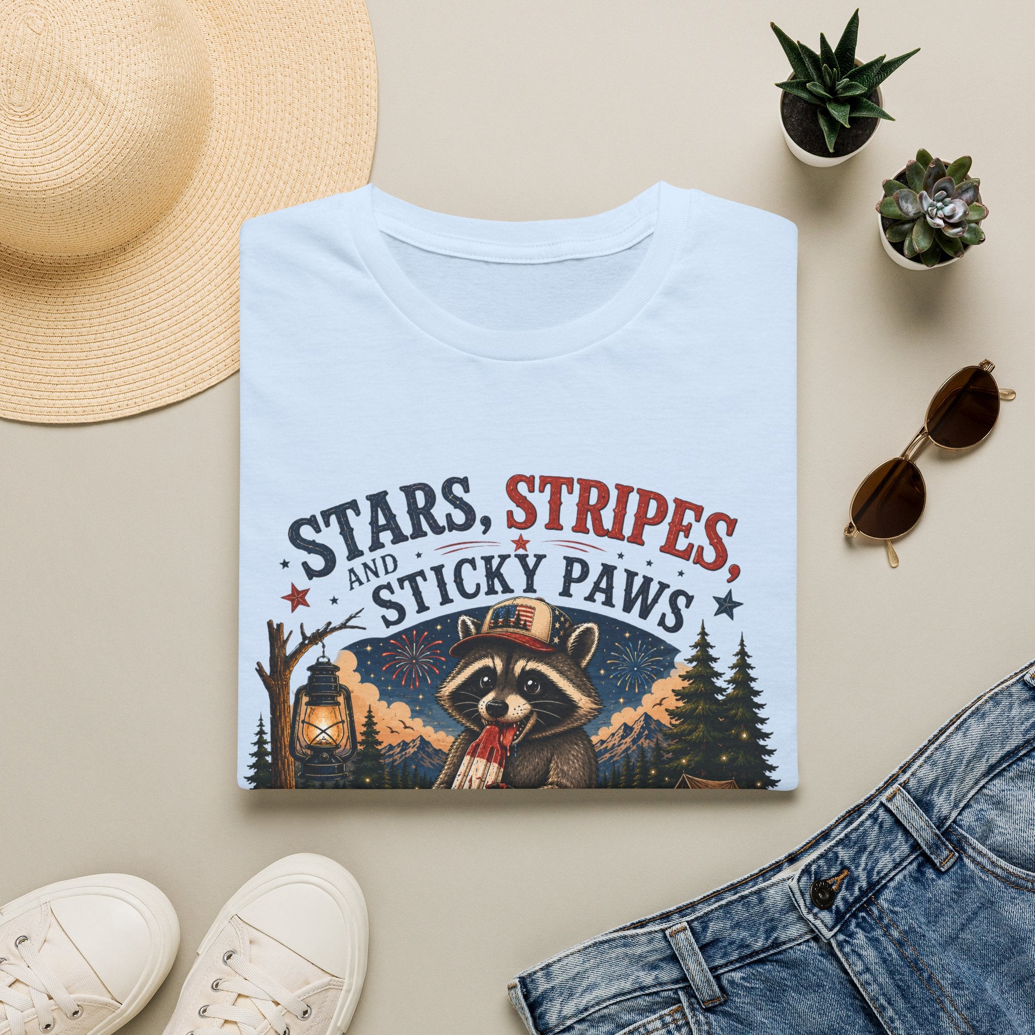 Stars, Stripes, and Sticky Paws Raccoon Tee