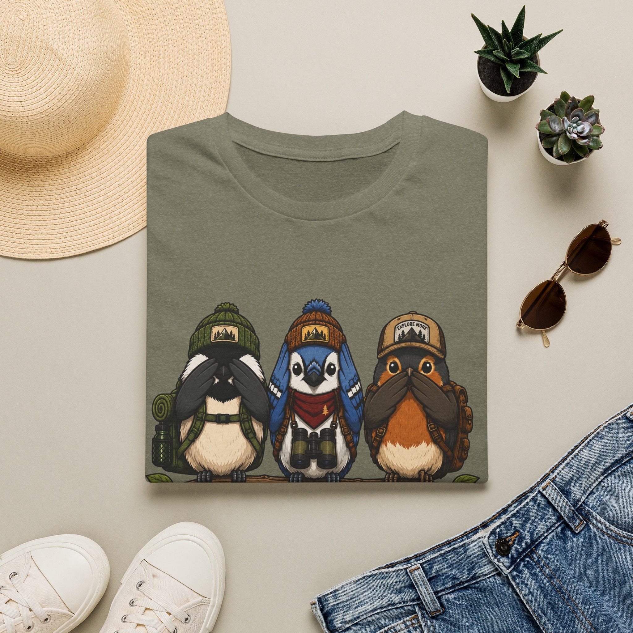 See No Hear No Speak No Bird Hikers Tee