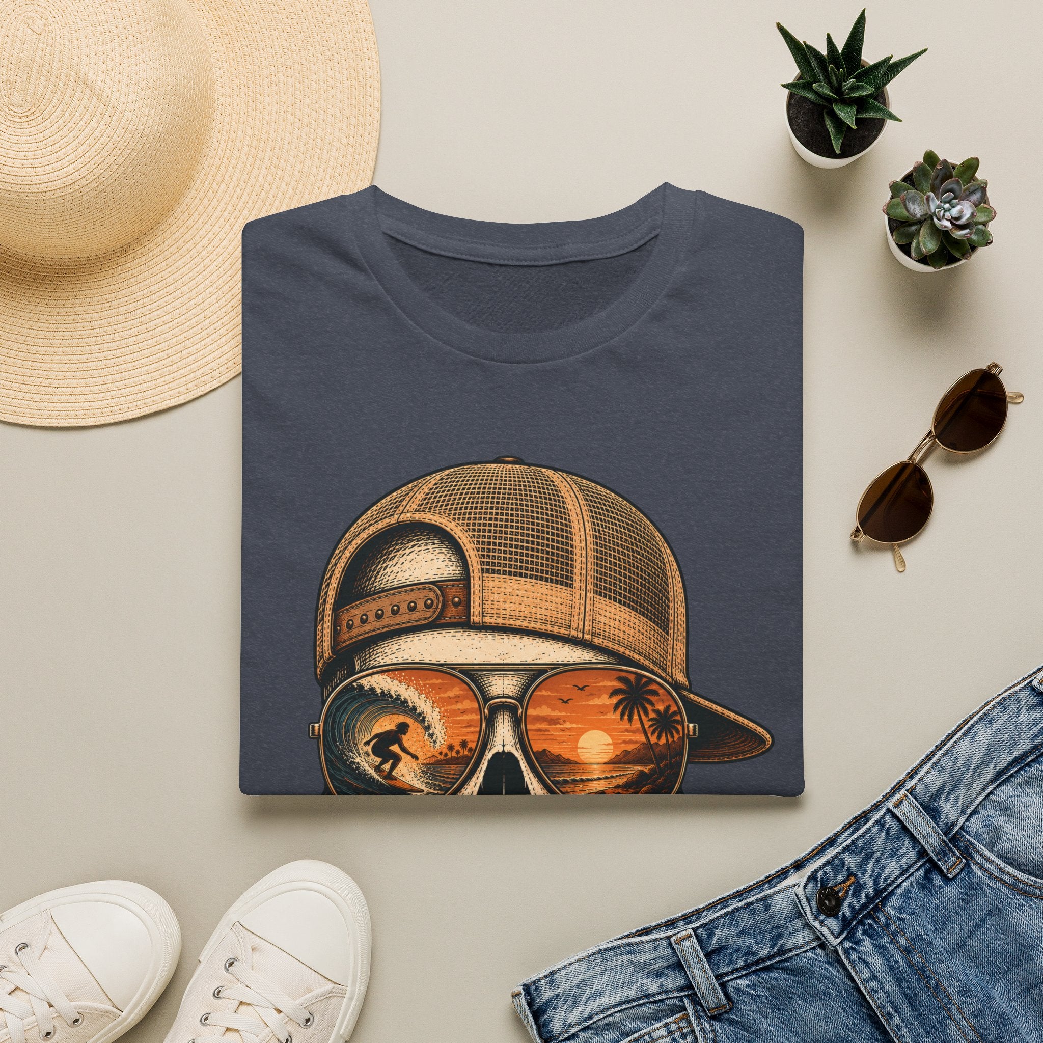 Sunset Barrel Skull Surf Tee